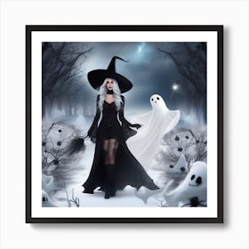 Witch And Ghosts Art Print