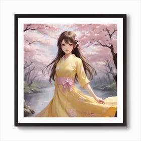 Asian Girl In Yellow Dress Art Print