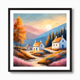 Minimalist Village Landscape Painting 4 Art Print