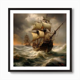 Sailing Ship In Rough Seas Art Print