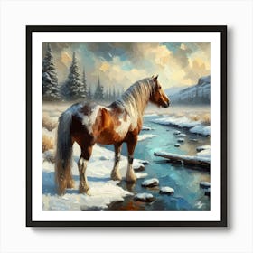 Beautiful Horse By A Winter Stream 3 Art Print