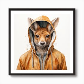 Watercolour Cartoon Kangaroo In A Hoodie 1 Art Print