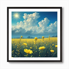 Yellow Flowers In A Field 37 Art Print