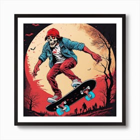 Halloween Zombi An A Skateboard Painting (24) Art Print