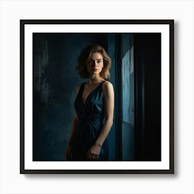 Portrait Of A Woman In A Blue Dress Art Print