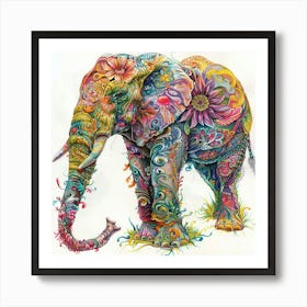 Elephant With Flowers Art Print