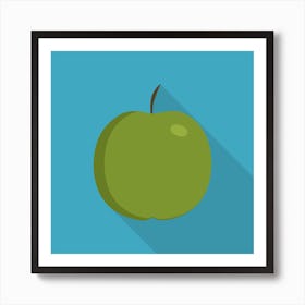 Green Apple Icon In Flat Long Shadow Design Art Print