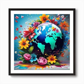 Earth With Flowers Art Print