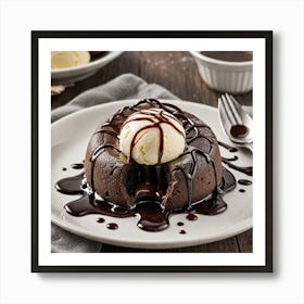 Chocolate Lava Cake A Decadent Chocolate Lava Cake With A Gooey Molten Center Served With A Scoop Of 408837805 Art Print