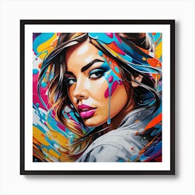 Girl With Colorful Paint Splashes Art Print