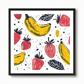 Bananas And Strawberries Seamless Pattern 1 Art Print