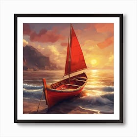 Sailboat At Sunset Art Print