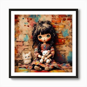 Rag Doll With Teddy Bear Art Print