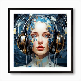 Futuristic Woman With Headphones Art Print