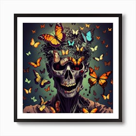 Skeleton With Butterflies 1 Art Print