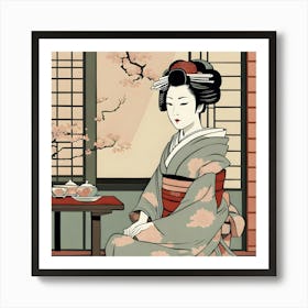 Geisha Having Tea Art Print