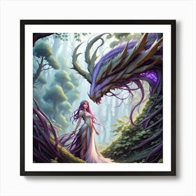 Fairy And A Dragon Art Print