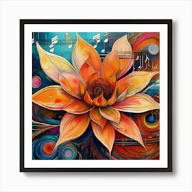 Lotus Flower With Music Notes 1 Art Print