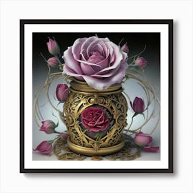 Roses in Antique fuchsia jar 11 Art Print