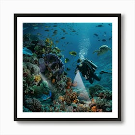 Scuba Diver On The Reef Art Print