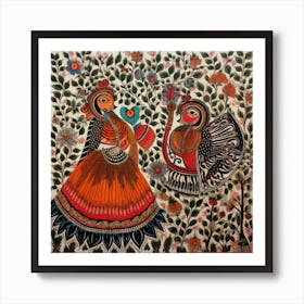 Indian Painting, Traditional Painting, Oil On Canvas, Brown Color 1 Art Print