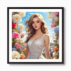 Beautiful Girl In White Dress Affiche