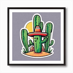 Mexico Cactus With Mexican Hat Sticker 2d Cute Fantasy Dreamy Vector Illustration 2d Flat Cen (27) Art Print