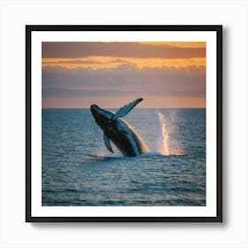 Humpback Whale Breaching At Sunset 5 Art Print