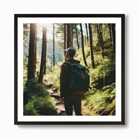 Man Hiking In The Forest 1 Art Print