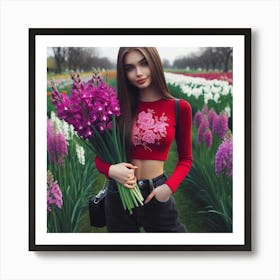 Beautiful Girl In Flower Field Art Print