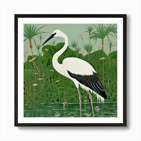 Ohara Koson Inspired Bird Painting Greater Flamingo 2 Square Art Print