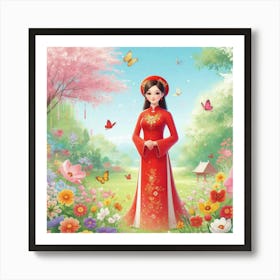 Chinese Girl In The Garden Art Print