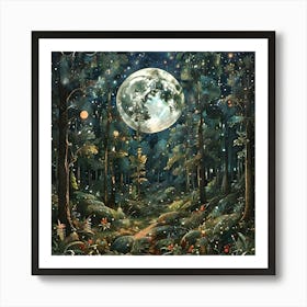 Full Moon In The Forest 1 Art Print