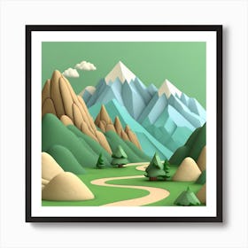 Firefly An Illustration Of A Beautiful Majestic Cinematic Tranquil Mountain Landscape In Neutral Col (21) Art Print