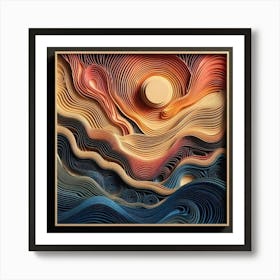 Abstract 3d Paper Art sunset Art Print