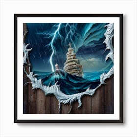 Ocean Storm With Large Clouds And Lightning 17 Art Print