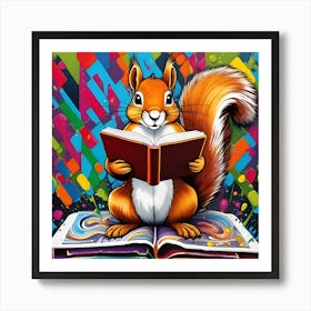 Squirrel Reading Book 2 Art Print