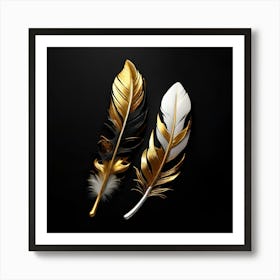 Gold And Black Feathers 1 Art Print