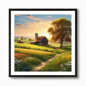 Farm At Sunset 1 Art Print