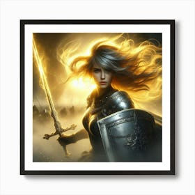 Young Woman Holding A Sword Art Print