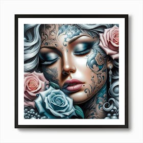 Tattooed Woman With Roses Art Print