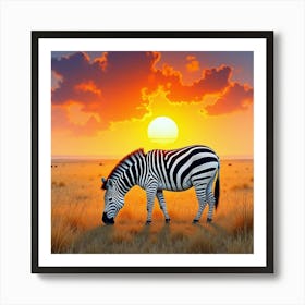 Zebra At Sunset 2 Art Print