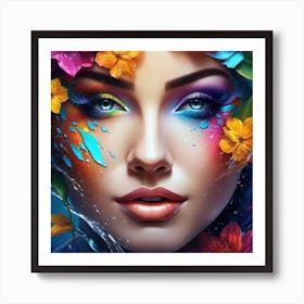 Portrait Of A Woman With Flowers Art Print