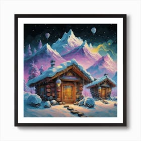 Mountain village snow wooden 6 Art Print