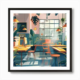 Office Interior Illustration Art Print