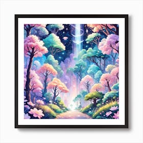 A Fantasy Forest With Twinkling Stars In Pastel Tone Square Composition 375 Art Print