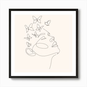 Butterfly On A Woman'S Head Affiche