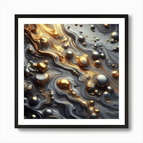 Abstract Gold Bubbles On Black Background Art Print