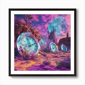 Clocks In The Desert Art Print