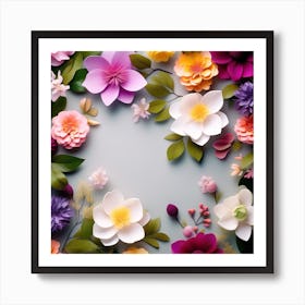 Paper Flowers On A Gray Background Art Print